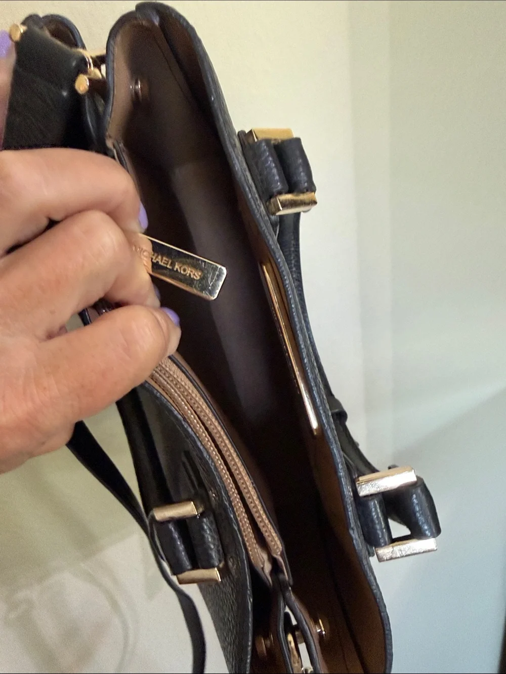 Michael Kors Black Pebbled Leather Satchel with Gold Hardware